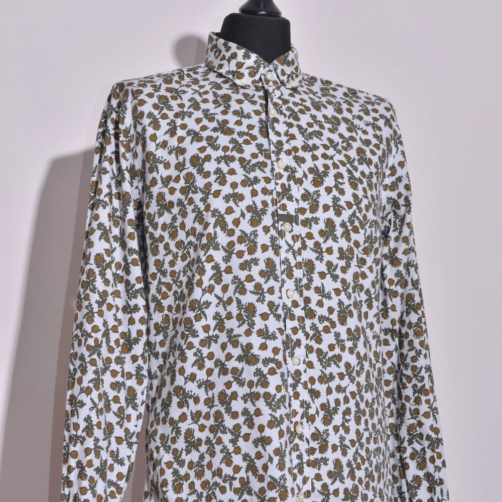 Hugo Boss Mens Floral Print Long Sleeve Shirt Slim Fit Size L